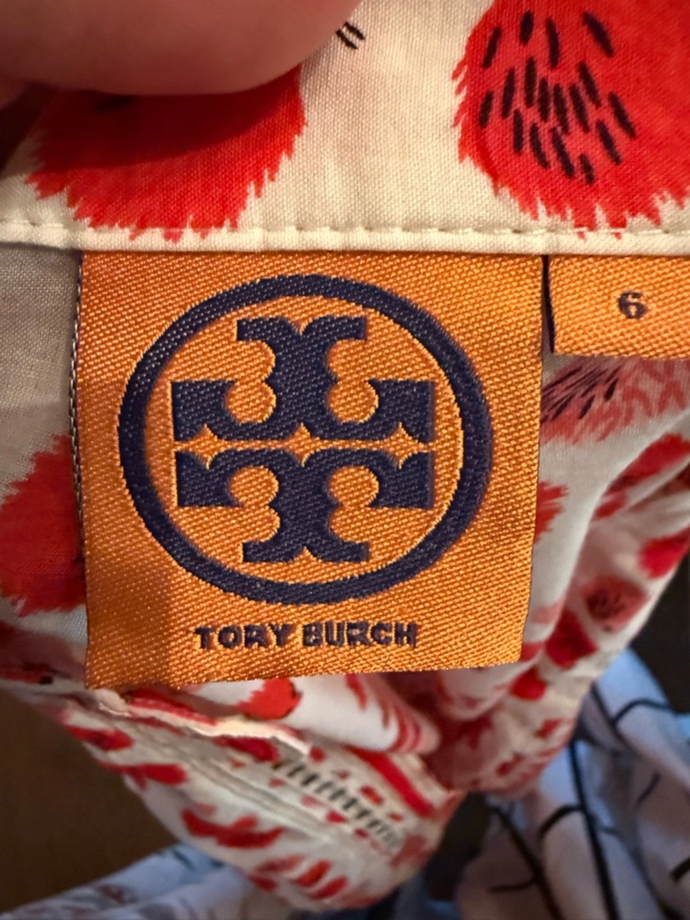 Tory Burch Red Orange Label with Navy Logo - Picture 11 of 12